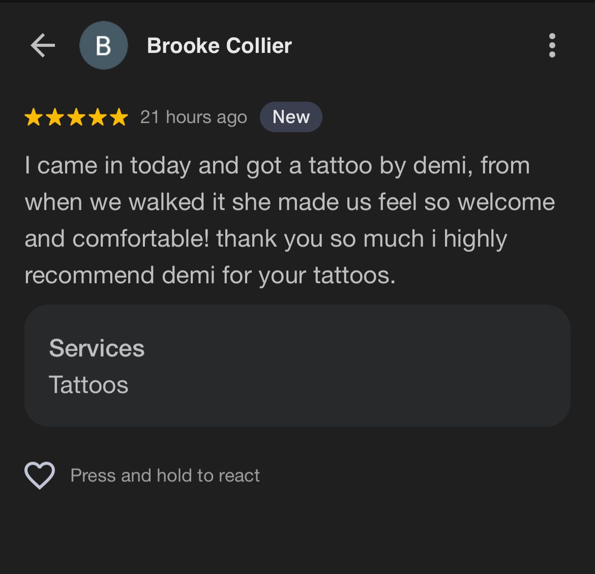 Five Star Customer Review Tattoo